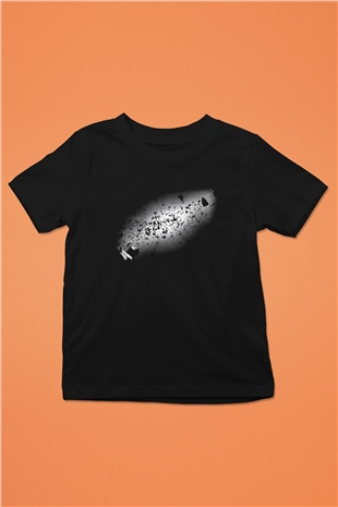 Asteroit Baskılı Siyah Unisex Çocuk Tişört