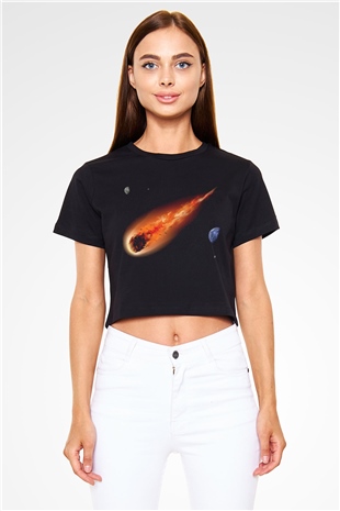 Asteroit Siyah Crop Top Tişört