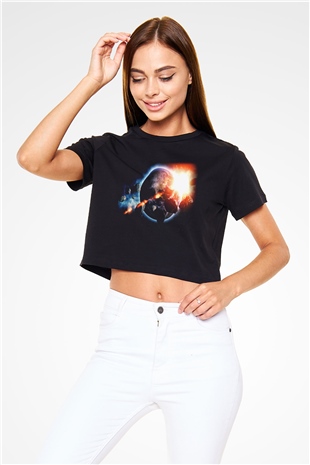 Asteroit Siyah Crop Top Tişört
