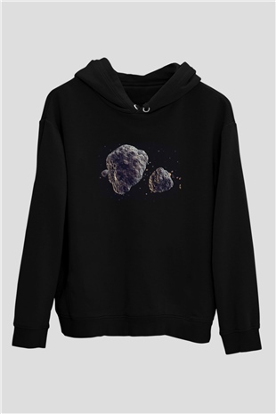 Asteroit Siyah Unisex Hoodie
