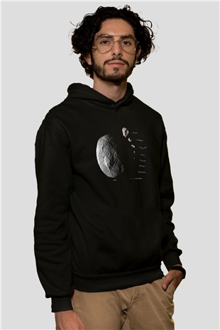 Asteroit Siyah Unisex Hoodie