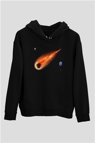 Asteroit Siyah Unisex Kapüşonlu Sweatshirt