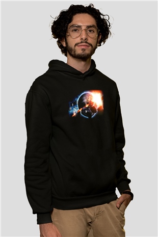 Asteroit Siyah Unisex Kapüşonlu Sweatshirt