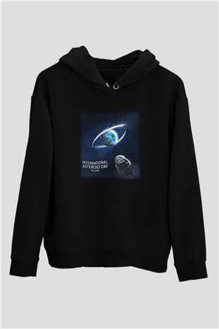 Asteroit Siyah Unisex Kapüşonlu Sweatshirt