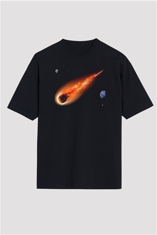 Asteroit Siyah Unisex Oversize Tişört T-Shirt