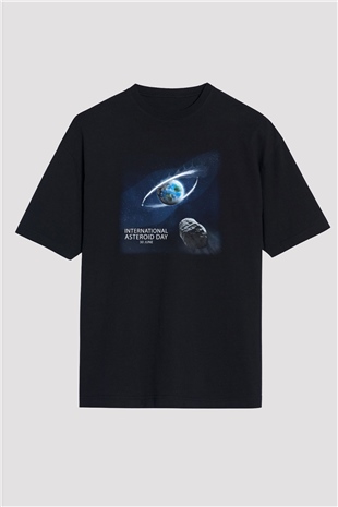 Asteroit Siyah Unisex Oversize Tişört T-Shirt
