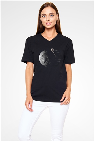 Asteroit Siyah Unisex V Yaka Tişört