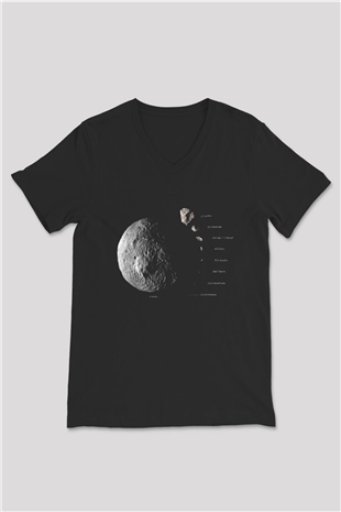 Asteroit Siyah Unisex V Yaka Tişört