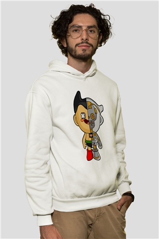 Astroboy Baskılı Unisex Beyaz Hoodie
