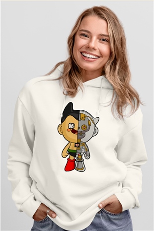 Astroboy Baskılı Unisex Beyaz Hoodie
