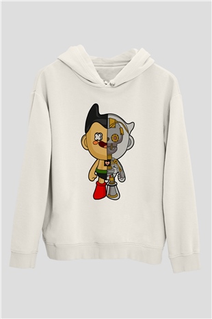 Astroboy Baskılı Unisex Beyaz Hoodie