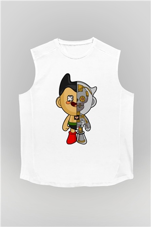 Astroboy Baskılı Unisex Beyaz Kolsuz Tişört