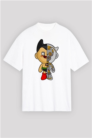 Astroboy Baskılı Unisex Beyaz Oversize Tişört