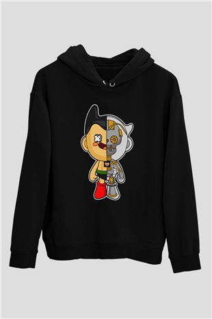 Astroboy Baskılı Unisex Siyah Hoodie