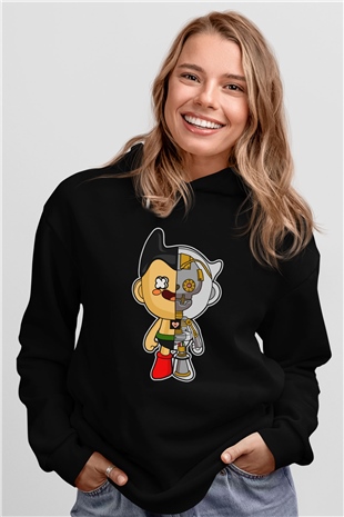 Astroboy Baskılı Unisex Siyah Hoodie