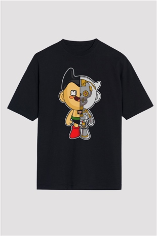 Astroboy Baskılı Unisex Siyah Oversize Tişört