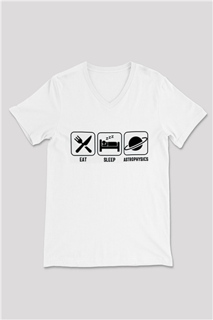 Astrofizikçi Beyaz Unisex V Yaka Tişört