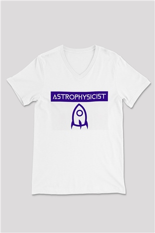 Astrofizikçi Beyaz Unisex V Yaka Tişört