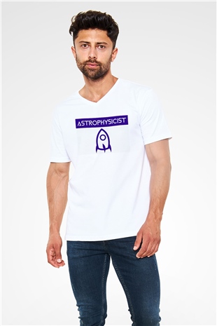 Astrofizikçi Beyaz Unisex V Yaka Tişört