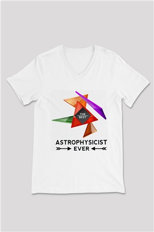 Astrofizikçi Beyaz Unisex V Yaka Tişört