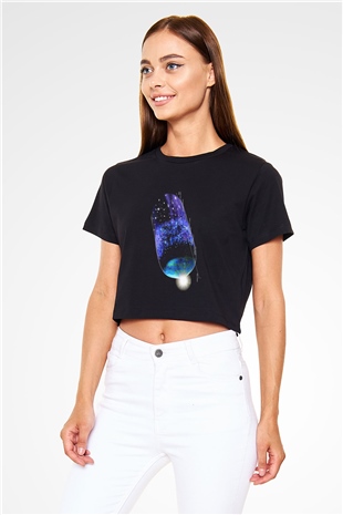 Astrofizikçi Siyah Crop Top Tişört
