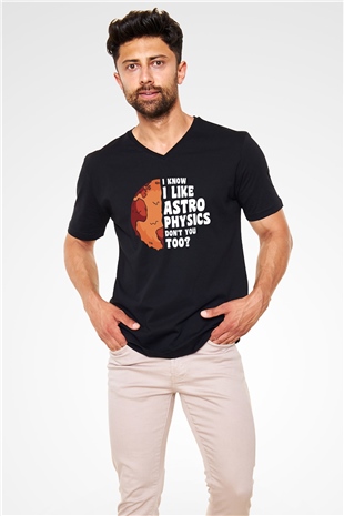 Astrofizikçi Siyah Unisex V Yaka Tişört