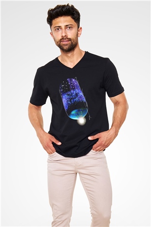 Astrofizikçi Siyah Unisex V Yaka Tişört T-Shirt