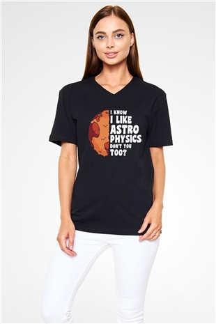 Astrofizikçi Siyah Unisex V Yaka Tişört