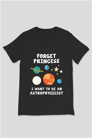 Astrofizikçi Siyah Unisex V Yaka Tişört T-Shirt
