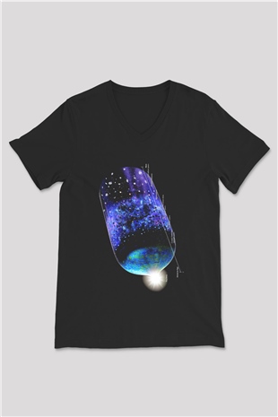 Astrofizikçi Siyah Unisex V Yaka Tişört T-Shirt