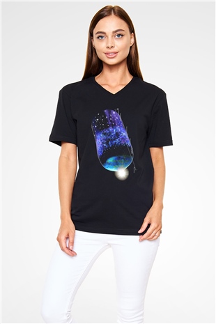 Astrofizikçi Siyah Unisex V Yaka Tişört T-Shirt