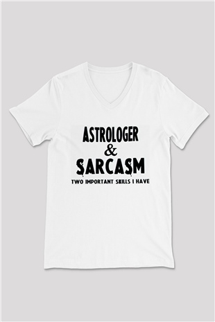 Astrolog Beyaz Unisex V Yaka Tişört