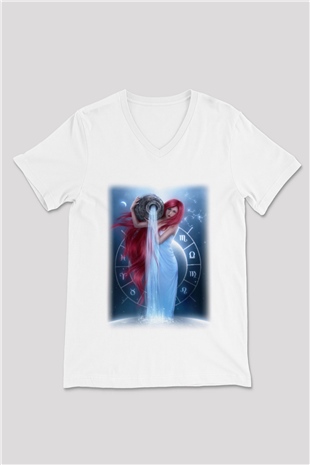 Astrolog Beyaz Unisex V Yaka Tişört T-Shirt