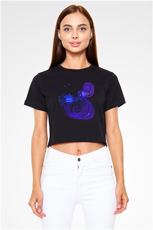 Astrolog Siyah Crop Top Tişört