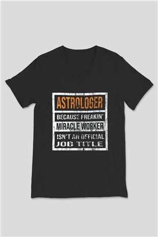 Astrolog Siyah Unisex V Yaka Tişört