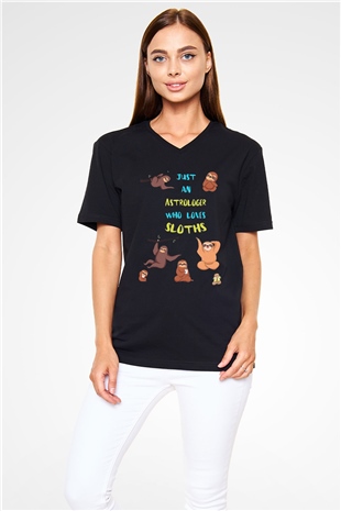 Astrolog Siyah Unisex V Yaka Tişört