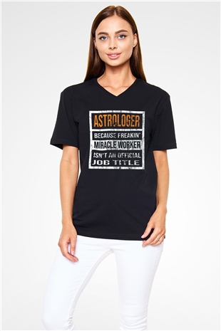 Astrolog Siyah Unisex V Yaka Tişört