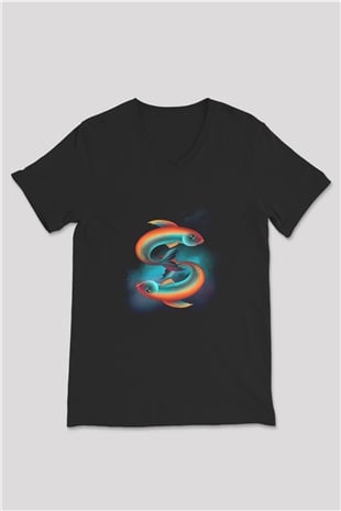 Astrolog Siyah Unisex V Yaka Tişört T-Shirt