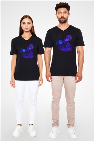 Astrolog Siyah Unisex V Yaka Tişört T-Shirt