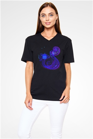 Astrolog Siyah Unisex V Yaka Tişört T-Shirt