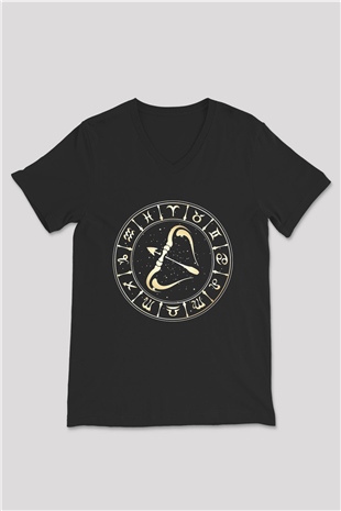 Astrolog Siyah Unisex V Yaka Tişört T-Shirt