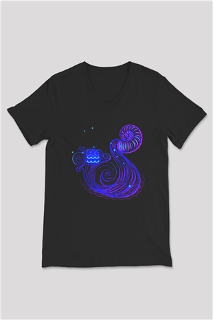 Astrolog Siyah Unisex V Yaka Tişört T-Shirt
