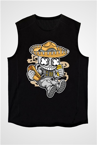 Astronaut Skull Of The Dead Baskılı Unisex Siyah Kolsuz Tişört
