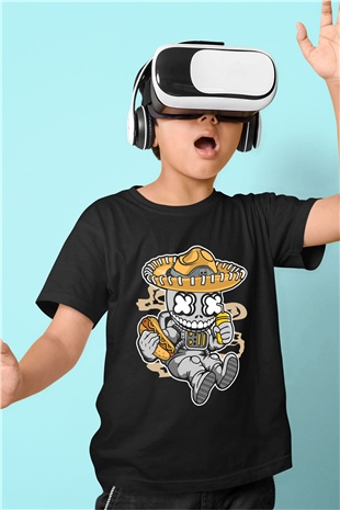 Astronaut Skull Of The Dead Baskılı Unisex Siyah Çocuk Tişört