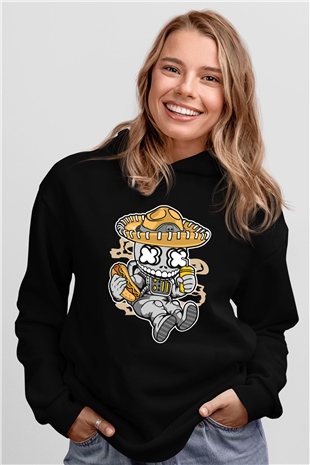 Astronaut Skull Of The Dead Baskılı Unisex Siyah Hoodie