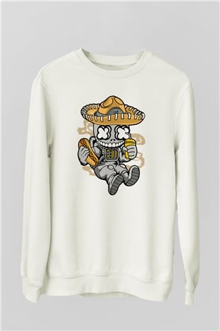 Astronaut Skull Of The Dead Baskılı Unisex Beyaz Sweatshirt