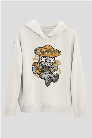 Astronaut Skull Of The Dead Baskılı Unisex Beyaz Hoodie