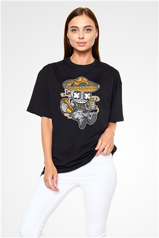 Astronaut Skull Of The Dead Baskılı Unisex Siyah Oversize Tişört