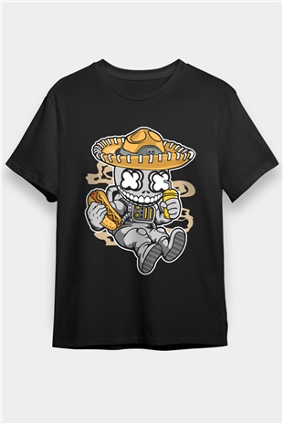 Astronaut Skull Of The Dead Baskılı Unisex Siyah Tişört