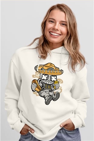 Astronaut Skull Of The Dead Baskılı Unisex Beyaz Hoodie